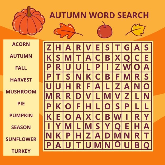 autumn word search puzzle children educational activity sheet 106378 485