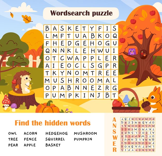 autumn wordsearch puzzle vector 1136916 131