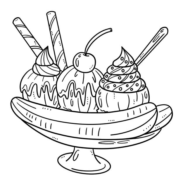 banana split isolated coloring page kids 576561 7870