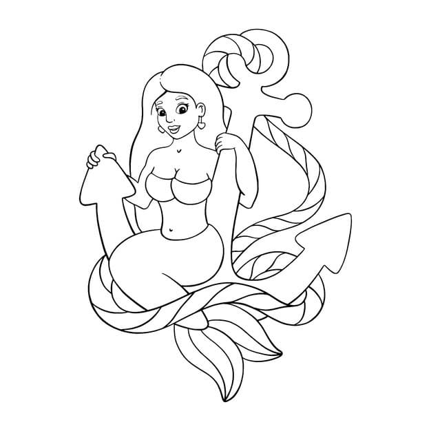 beautiful mermaid sits anchor coloring page kids digital stamp 78007 8738