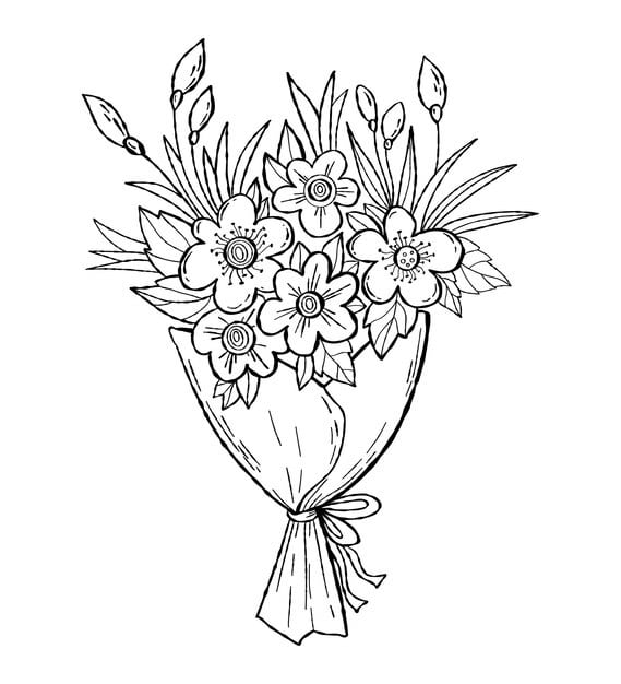 beautiful outline bouquet flowers blooming daisies with leaves buds linear doodle style 248911 2418