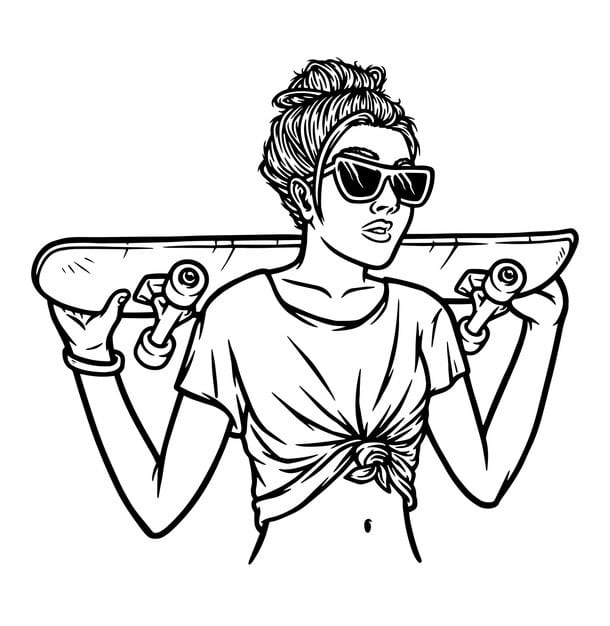 beautiful woman skateboarder line illustration 166742 1459