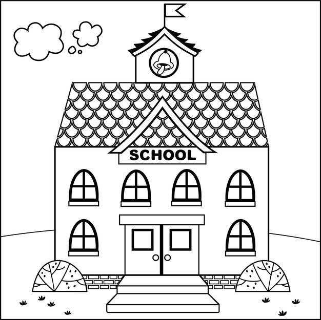 black white cartoon school building vector illustration 491934 283