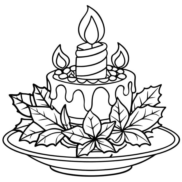 black white drawing cake with candle it 1128391 26472