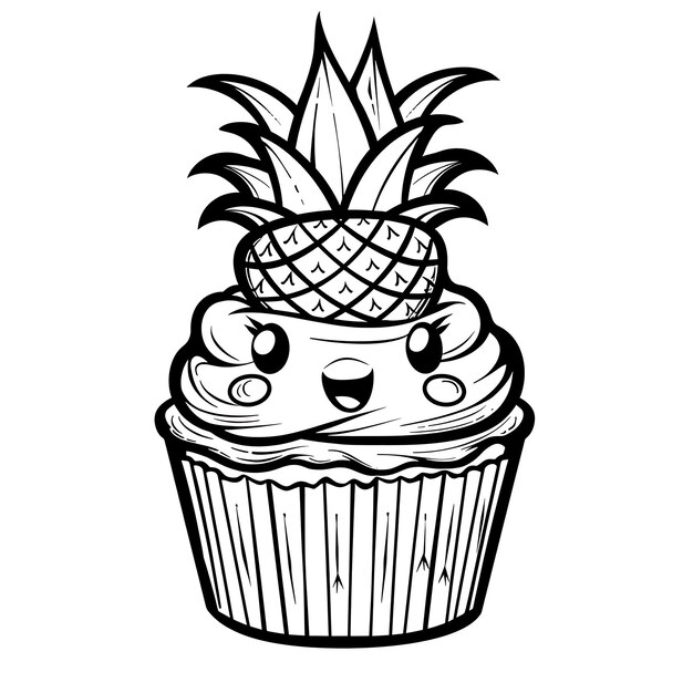 black white drawing cupcake with pineapple top 1035443 10573