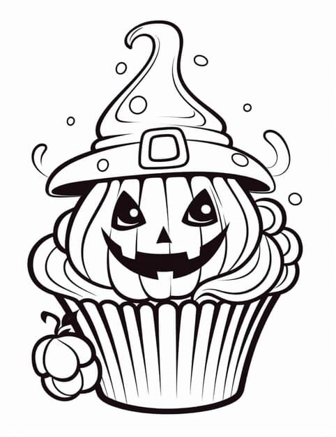 black white drawing cupcake with witch hat top generative ai 901003 168431