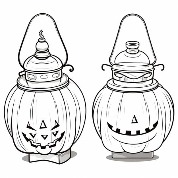 black white drawing two halloween pumpkin lanterns generative ai 958124 43190