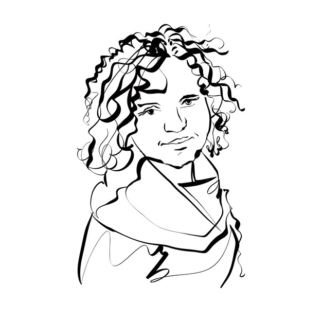 black white hand drawn illustration woman girl with curly hair 570429 28988 1