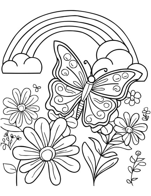 butterfly flowers are drawn white background 1023984 53864