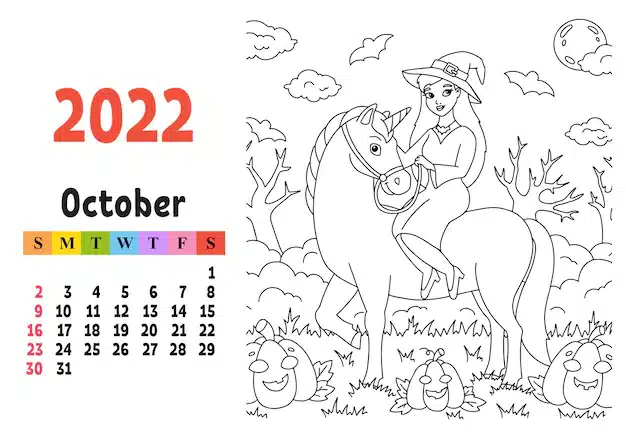 calendar 2022 with cute character fairy unicorn coloring page fun bright design isolated color vector illustration cartoon style 78007 7212