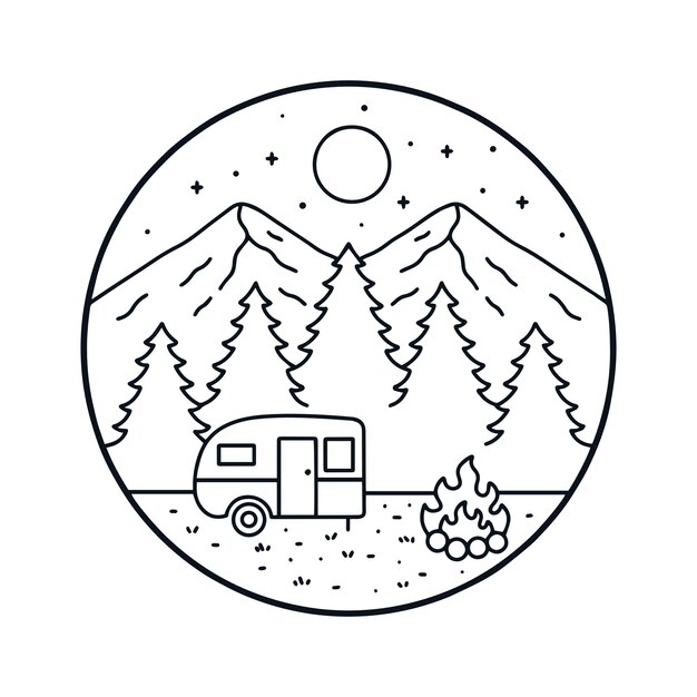 camping nature mono line art t shirt patch badge design 370269 1125