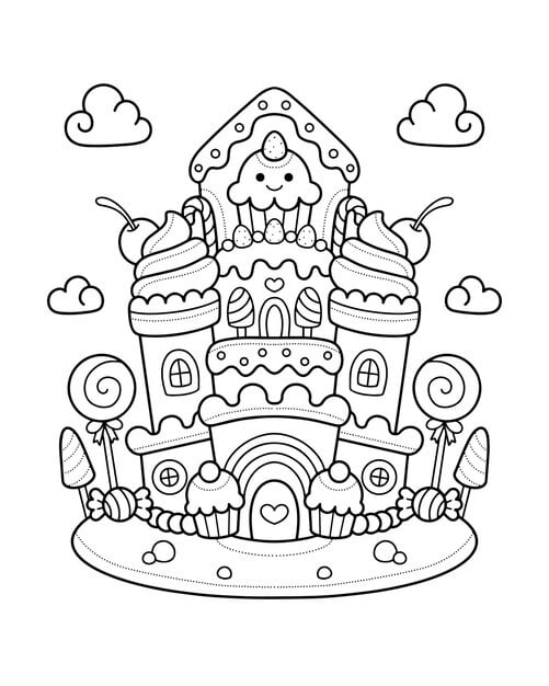 candy castle house coloring page illustration 116089 487 1