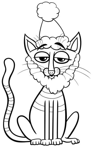 cartoon cat with beard christmas time coloring page 11460 15069