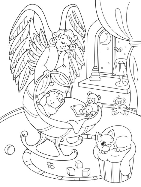 cartoon coloring book guardian angel protects babys sleep interior childrens room 705966 666