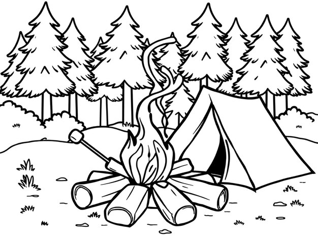 cartoon drawing campfire with campfire background 406811 116100