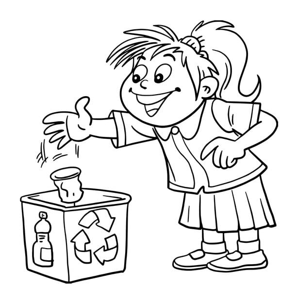 cartoon drawing girl with box trash front her 606923 153