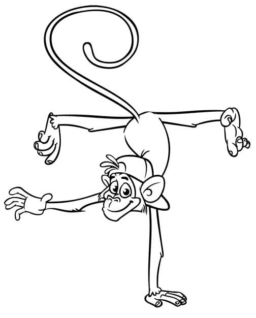 cartoon funny monkey handstanding doing circus trick vector illustration happy monkey chimpanzee outlines coloring pages book 6996 3043