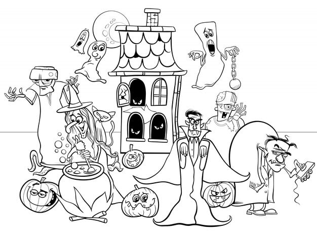 cartoon illustration halloween funny characters coloring book 11460 8954