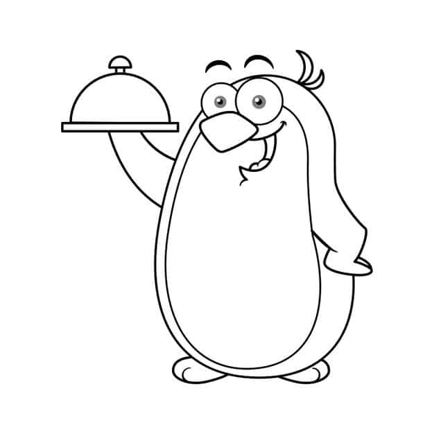 cartoon penguin mascot character holding plate outline 324746 793