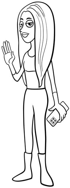 cartoon young woman character with smart phone coloring page 11460 18372