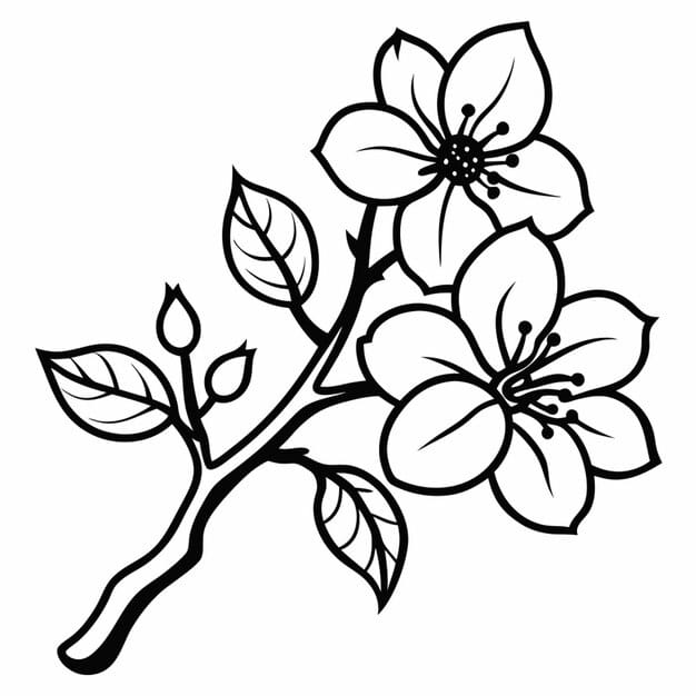 cherry blossom branch vector illustration line art 969863 348314