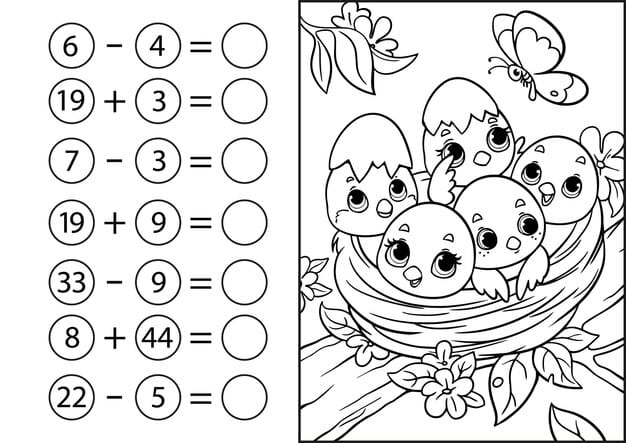 children s math game subtraction addition numbers coloring book with cute chicks 456865 2109 1