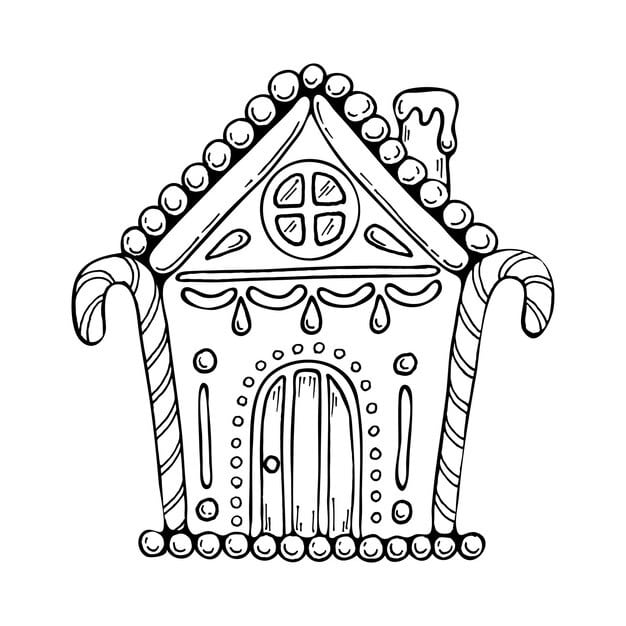 christmas gingerbread house vector coloring page holiday sweets lollipops candies cookies hand drawn line art winter illustration happy holiday 660541 210