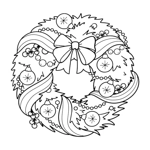 christmas wreath decorations coloring book hand drawn vector illustration new year 823571 120