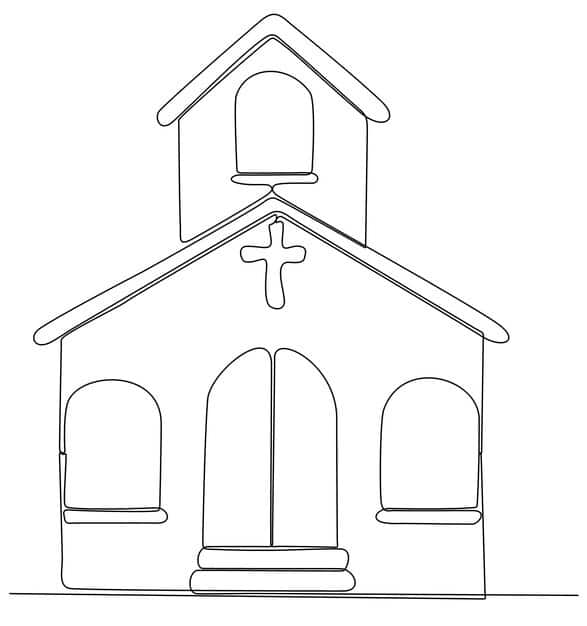 church continuous line art drawing style abstract church building with bell tower 628231 403