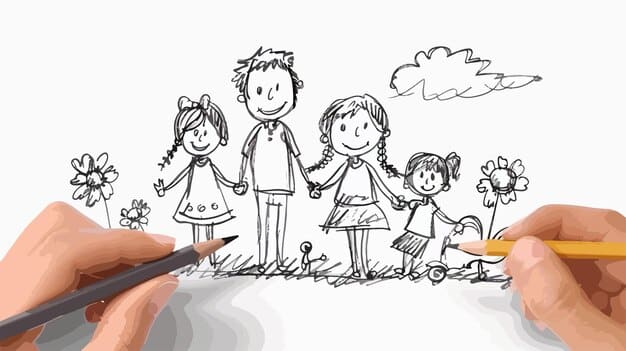 closeup hand drawing sketches happy family 1332465 7701