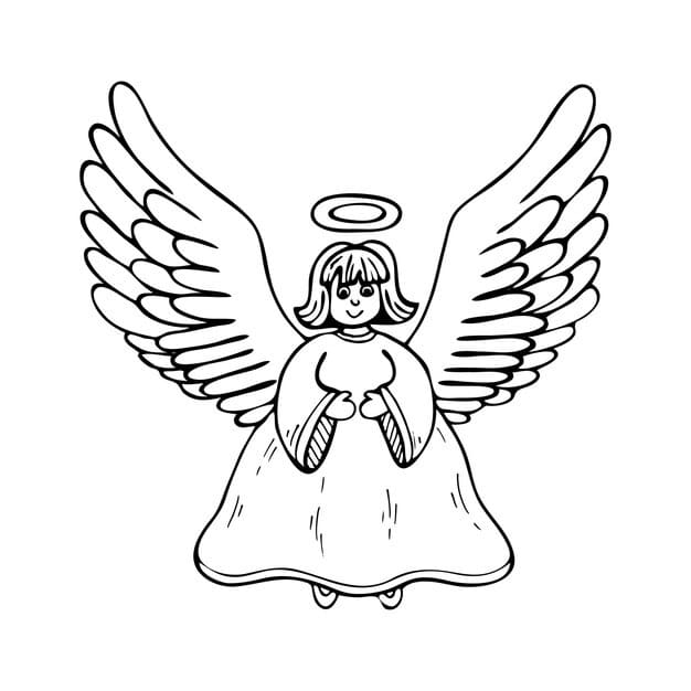 coloring book christmas angel spread wings cute cartoon character hand drawn line art black white illustration coloring page kids adults 660541 232