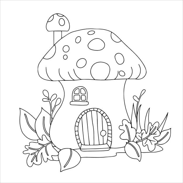 coloring book cute fairy house mushroom vector drawing children house forest doodle 252097 7059