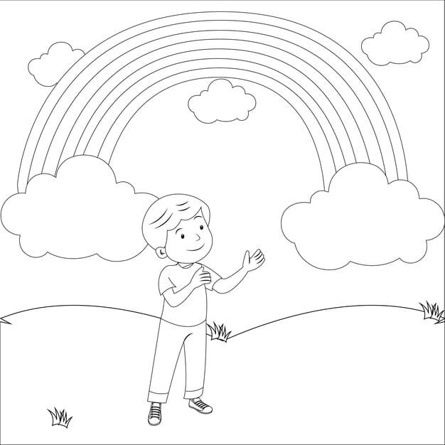 coloring book page with boy character rainbow clouds vector illustration 791907 235