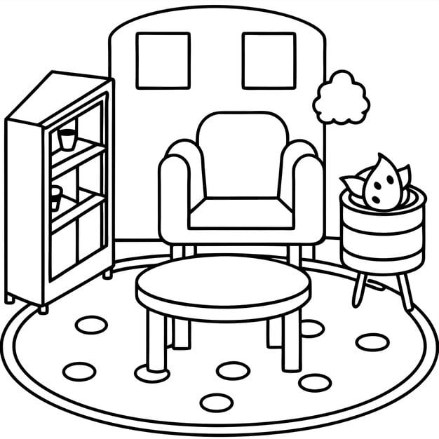 coloring page it forms living room with table chairs seating quiet refuge 579306 2705