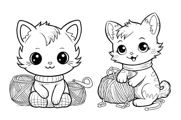 coloring page kawaii kittens 1409 4554