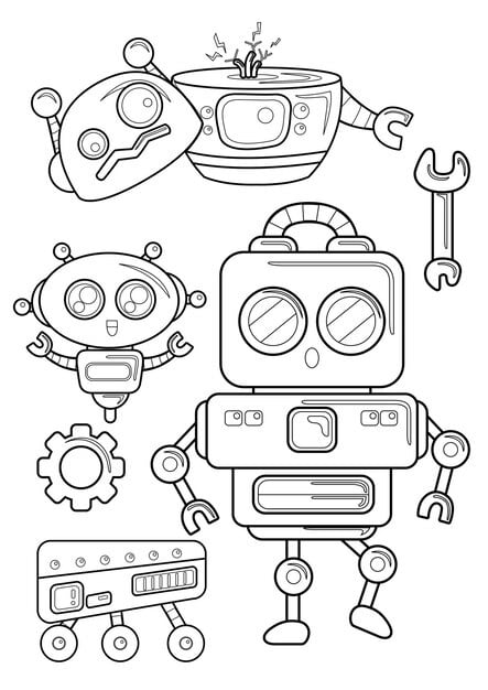 coloring pages kids a4 page robot theme 616819 317