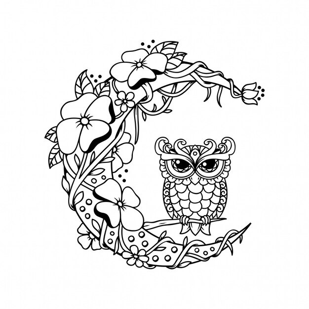 crescent moon decoration with owl cut file illustration 18228 1083