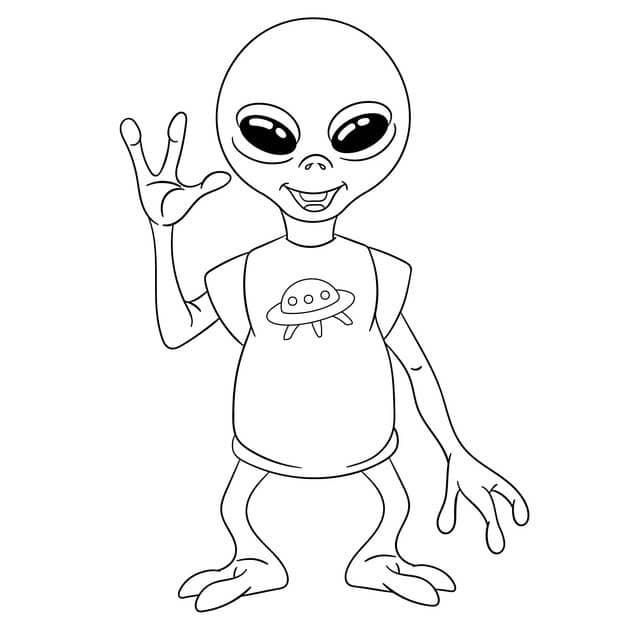 cute alien character waving hello cartoon coloring book page kids 727710 237