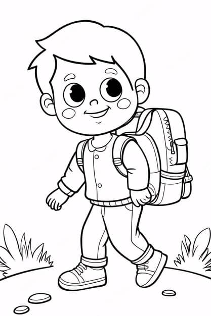 cute boy with backpack going school line art hand drawn kawaii kids coloring book illustration 1003829 294172