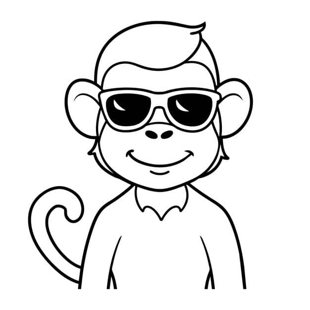 cute cartoon drawing character monkey wearing sunglasses vector outline white background 654039 2628