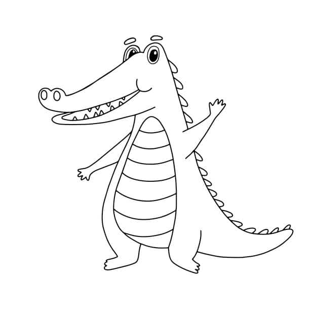 cute crocodile character funny alligator isolated white outline vector illustration coloring book 439591 1093