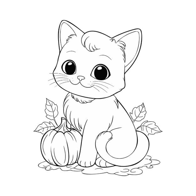 cute halloween cat sitting pumpkin coloring book children 384401 2220