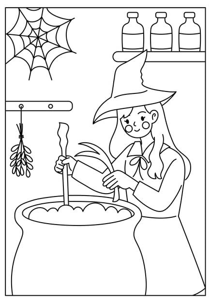 cute halloween witch coloring page kids printable 445085 424