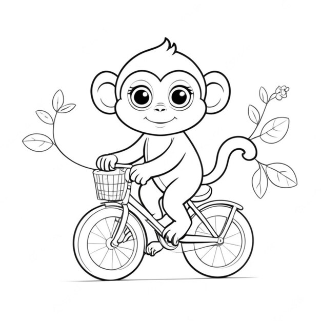 cute monkey is riding bicycle line art white background 1295878 1685