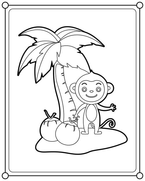 cute monkey with coconut suitable children s coloring page vector illustration 509719 1081