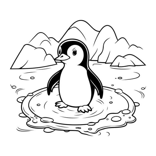 cute penguin water black white vector illustration 856795 32400