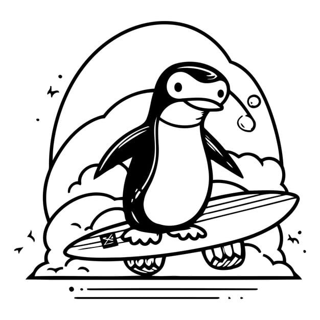 cute penguin with surfboard vector illustration cartoon style 1151 92709