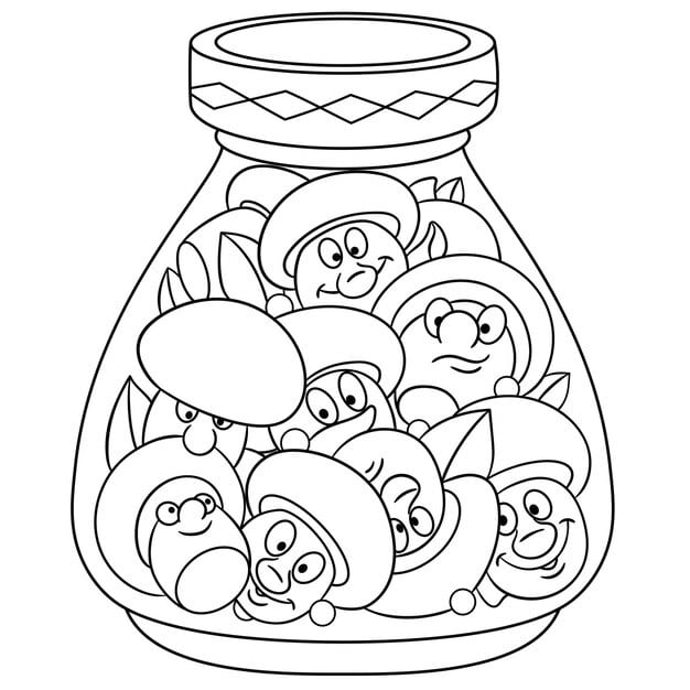 cute pickled mushrooms cartoon funny food emoji face kids coloring page 727710 478