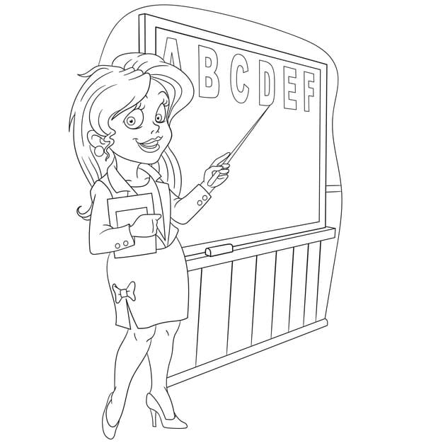 cute young teacher cartoon coloring book page kids 727710 173