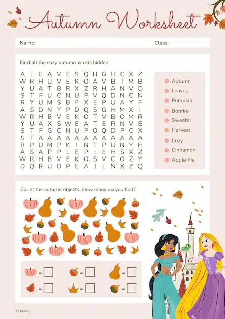 disney princess autumn worksheet 1048941 588